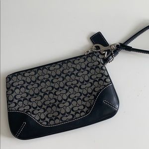 Coach Corner Zip Gray w Black logo Canvas Wristlet